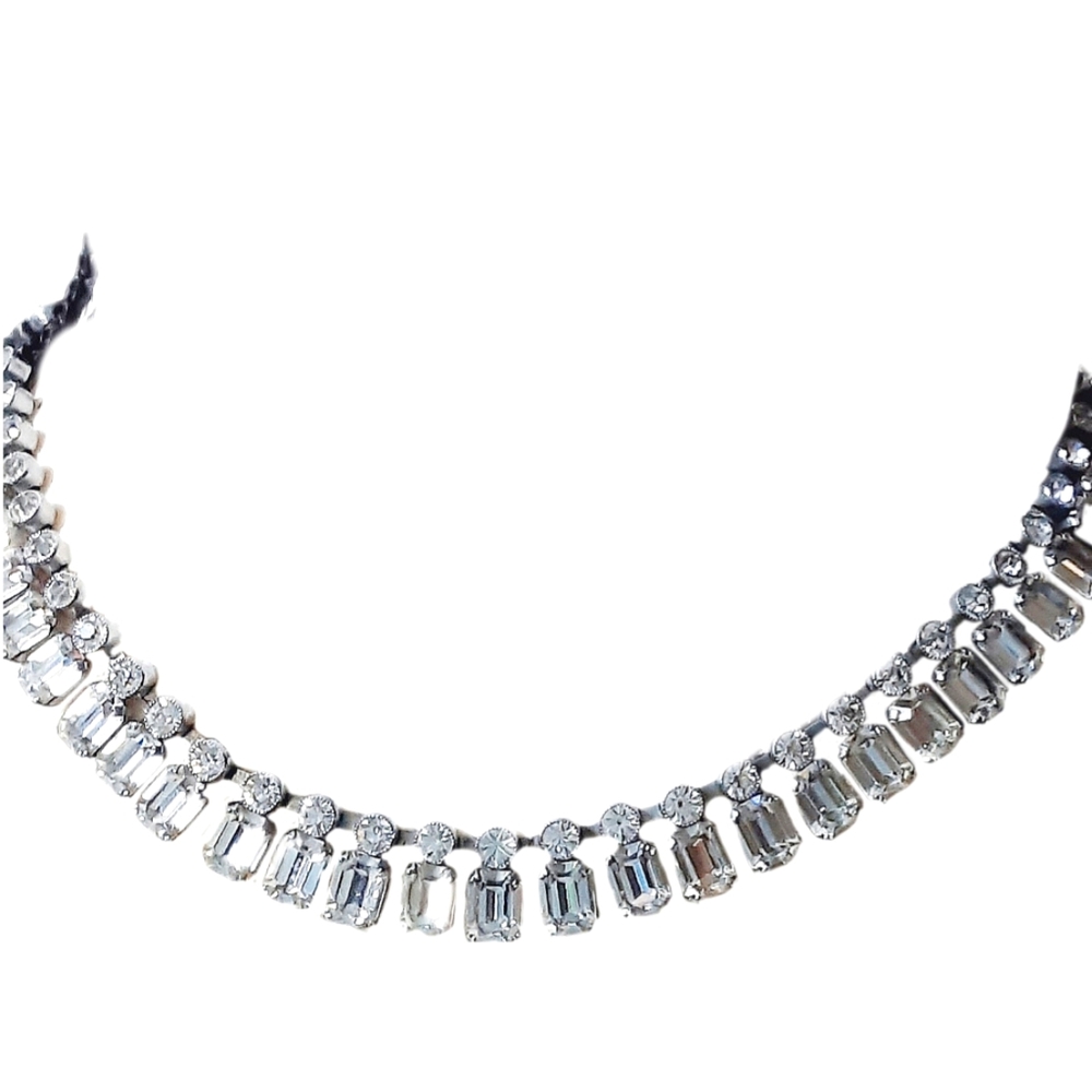 ANTIQUE MINT CHOKER ENGLAND CLEAR RHINESTONE  ALL ORIGINAL, CLASP